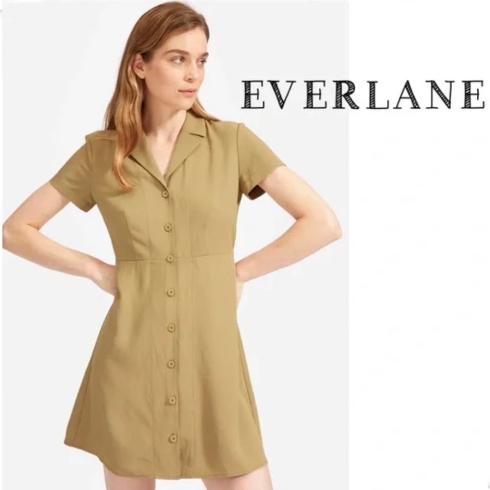 𝅺EVERLANE Japanese Go Weave Notch Sleeve Button Down  Dress Olive Size 2